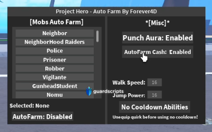 [NEW] Project Hero GUI - MOB'S AUTO FARM, PUNCH AURA, CASH AUTOFARM & MORE! SCRIPT ⚔️ - May 2022