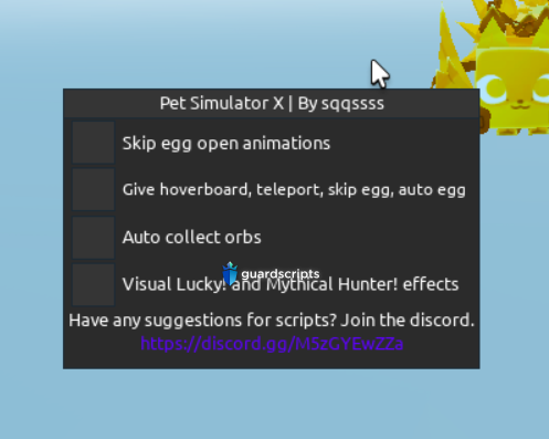 Pet Simulator X | GUI | SKIP EGG OPEN ANIMATION - GIVE GAMEPASSES - AUTO COLLECT ORBS AND MORE [🛡️]
